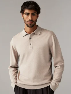 Best Next Regular Fit Knitted Long Sleeve Polo Shirts 2 Pack Navy Blue/Neutral