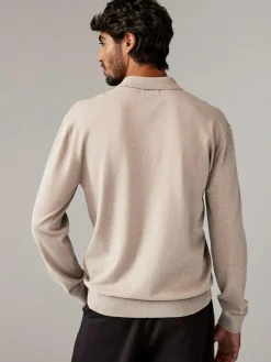 Best Next Regular Fit Knitted Long Sleeve Polo Shirts 2 Pack Navy Blue/Neutral