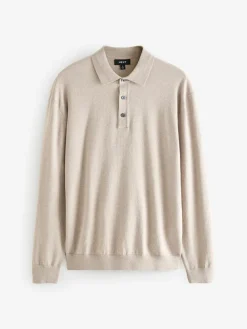 Best Next Regular Fit Knitted Long Sleeve Polo Shirts 2 Pack Navy Blue/Neutral