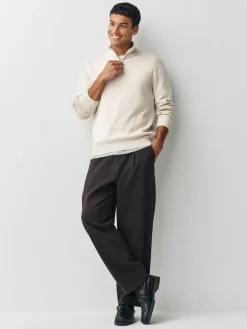 New Next N.Premium 100% Cotton Regular Fit Premium Quarter Zip Jumpers 2 Pack Navy Blue/Oatmeal