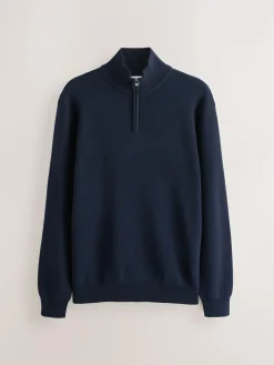 New Next N.Premium 100% Cotton Regular Fit Premium Quarter Zip Jumpers 2 Pack Navy Blue/Oatmeal