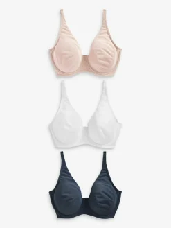 Clearance Next Non Pad Full Cup DD+ Cotton Blend Ultimate Comfort Bras 3 Pack Navy Blue/Pink/White