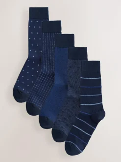 Hot Next Pattern Smart Socks 5 Pack Navy Blues