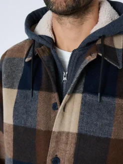 Next Navy Borg Lined Check Hooded Shacket^ Coats & Jackets|Coats & Jackets