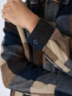 Next Navy Borg Lined Check Hooded Shacket^ Coats & Jackets|Coats & Jackets