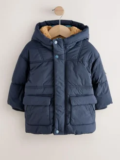 Sale Next Borg Lined Padded Shower Resistant Coat (3mths-7yrs) Navy