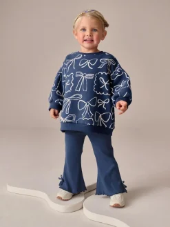 Outlet Next Navy Bow Print Sweatshirt & Flare Leggings Set (3mths-7yrs)