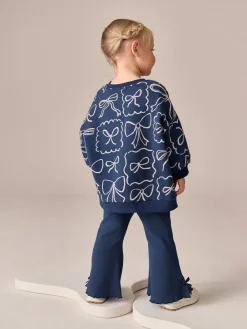 Outlet Next Navy Bow Print Sweatshirt & Flare Leggings Set (3mths-7yrs)