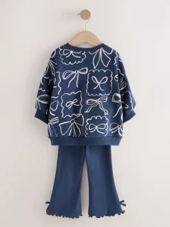 Outlet Next Navy Bow Print Sweatshirt & Flare Leggings Set (3mths-7yrs)