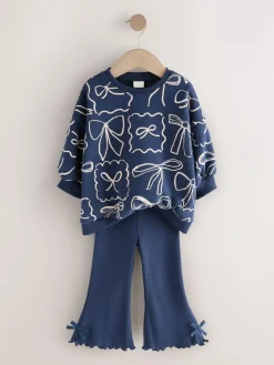 Outlet Next Navy Bow Print Sweatshirt & Flare Leggings Set (3mths-7yrs)