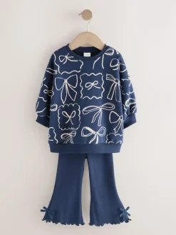 Outlet Next Navy Bow Print Sweatshirt & Flare Leggings Set (3mths-7yrs)