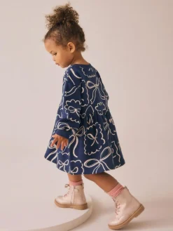 Next Navy Bow Sweat Dress (3mths-7yrs)