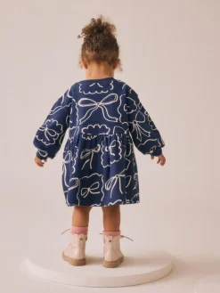 Next Navy Bow Sweat Dress (3mths-7yrs)