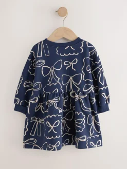 Next Navy Bow Sweat Dress (3mths-7yrs)