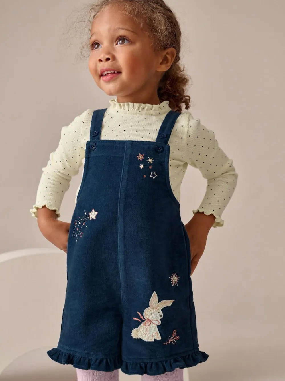 Outlet Next Navy Bunny Corduroy Dungarees Top and Tights Set (3mths-7yrs)