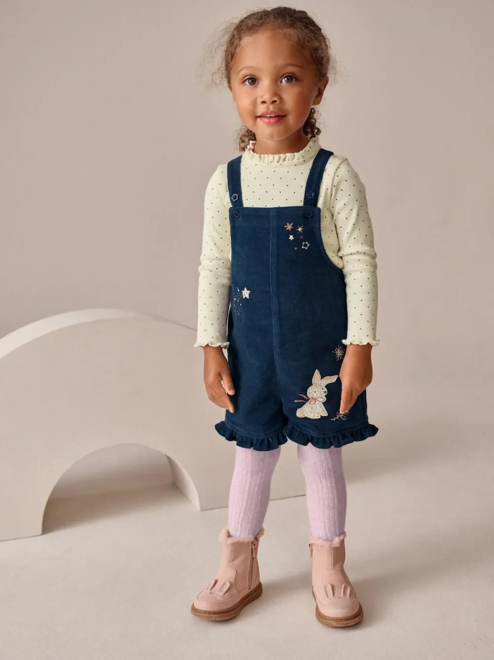 Outlet Next Navy Bunny Corduroy Dungarees Top and Tights Set (3mths-7yrs)