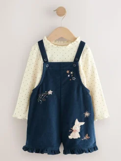 Outlet Next Navy Bunny Corduroy Dungarees Top and Tights Set (3mths-7yrs)