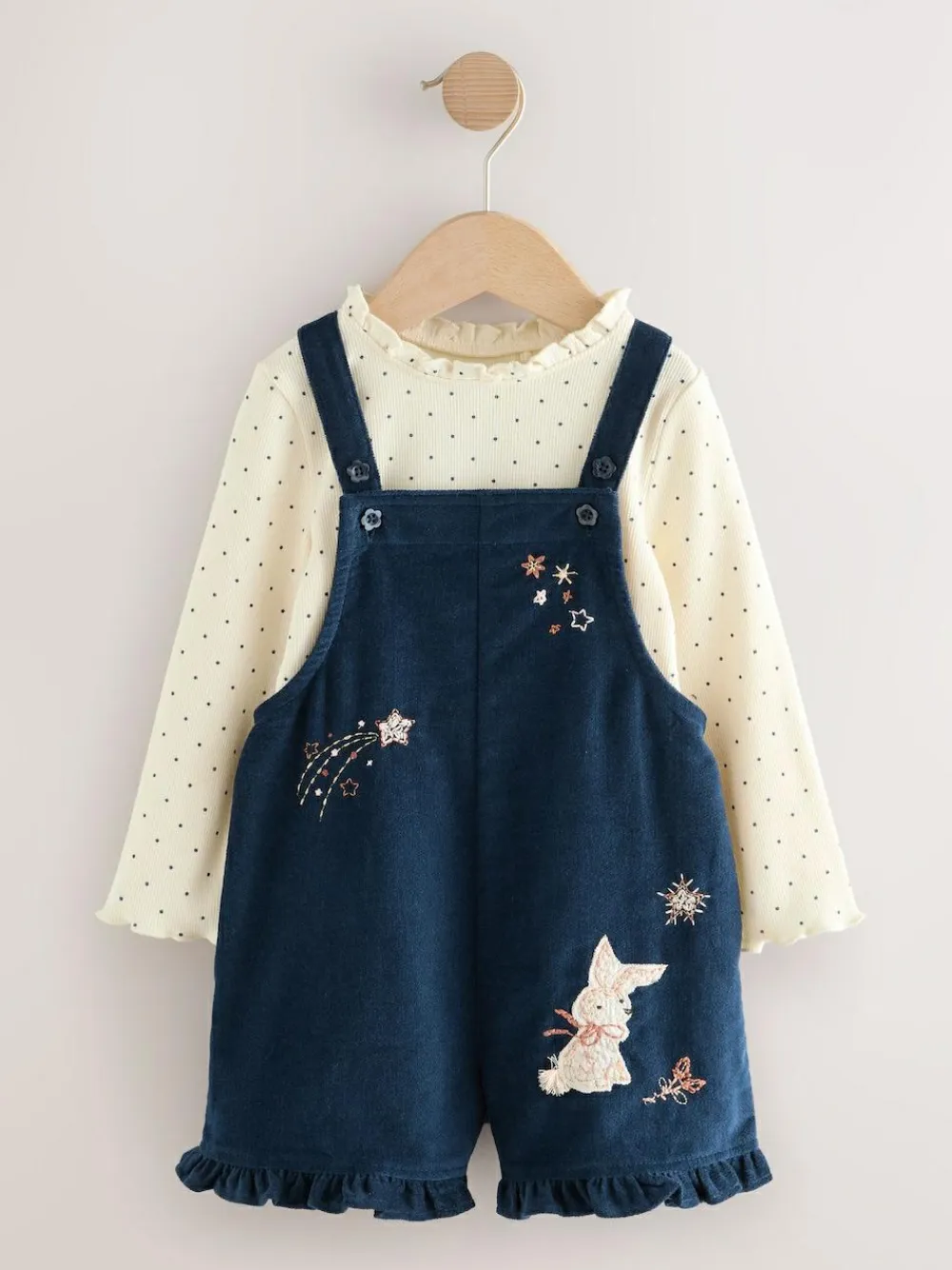 Outlet Next Navy Bunny Corduroy Dungarees Top and Tights Set (3mths-7yrs)
