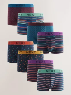 Next Navy/ Burgundy Red Spot Stripe 8 pack Hipster Boxers 5 Pack^ Underwear|Underwear