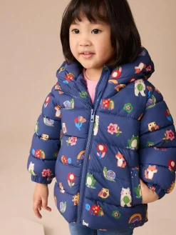 Next Shower Resistant Fleece Lined Hooded Padded Coat (3mths-7yrs) Navy Character