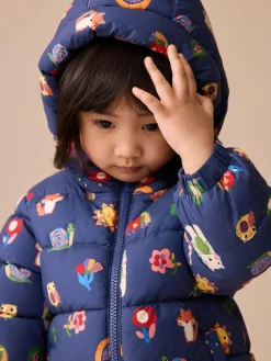 Next Shower Resistant Fleece Lined Hooded Padded Coat (3mths-7yrs) Navy Character