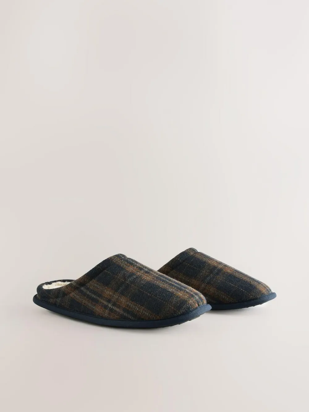 New Next Check Mule Slippers Navy