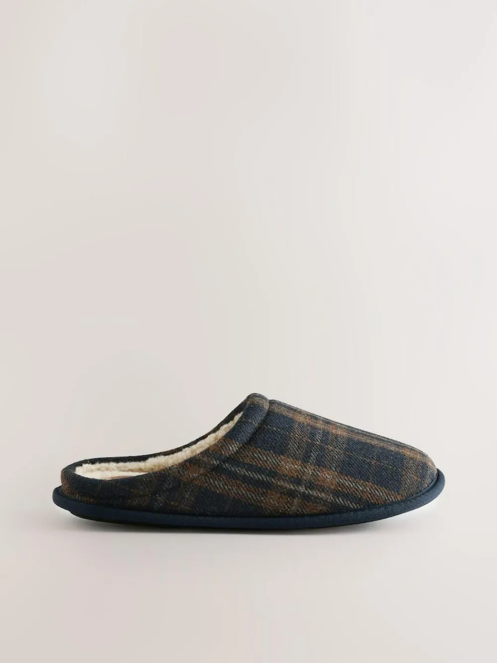 New Next Check Mule Slippers Navy