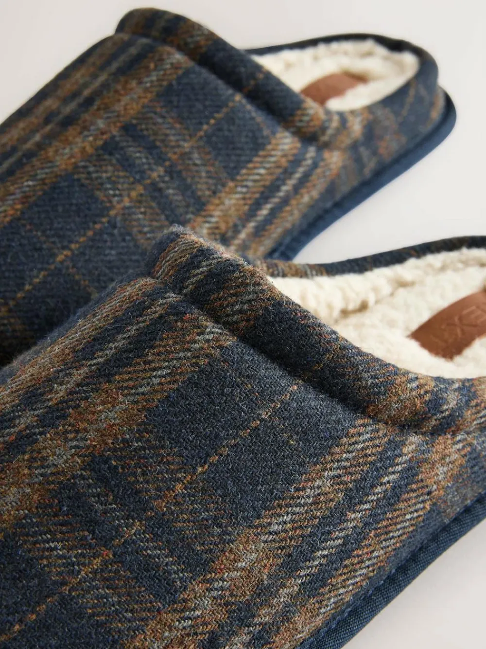 New Next Check Mule Slippers Navy