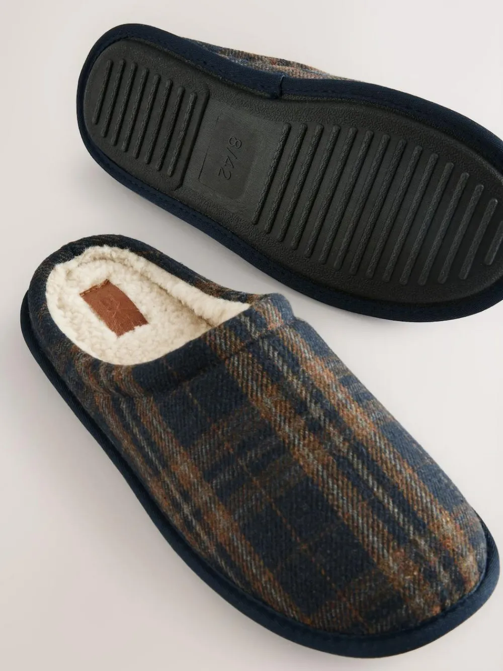 New Next Check Mule Slippers Navy