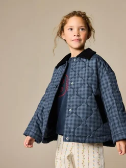 Next Navy Check Shower Resistant Quilted Barn Jacket (3-16yrs)^ Jackets & Coats|Snowsuits & Coats