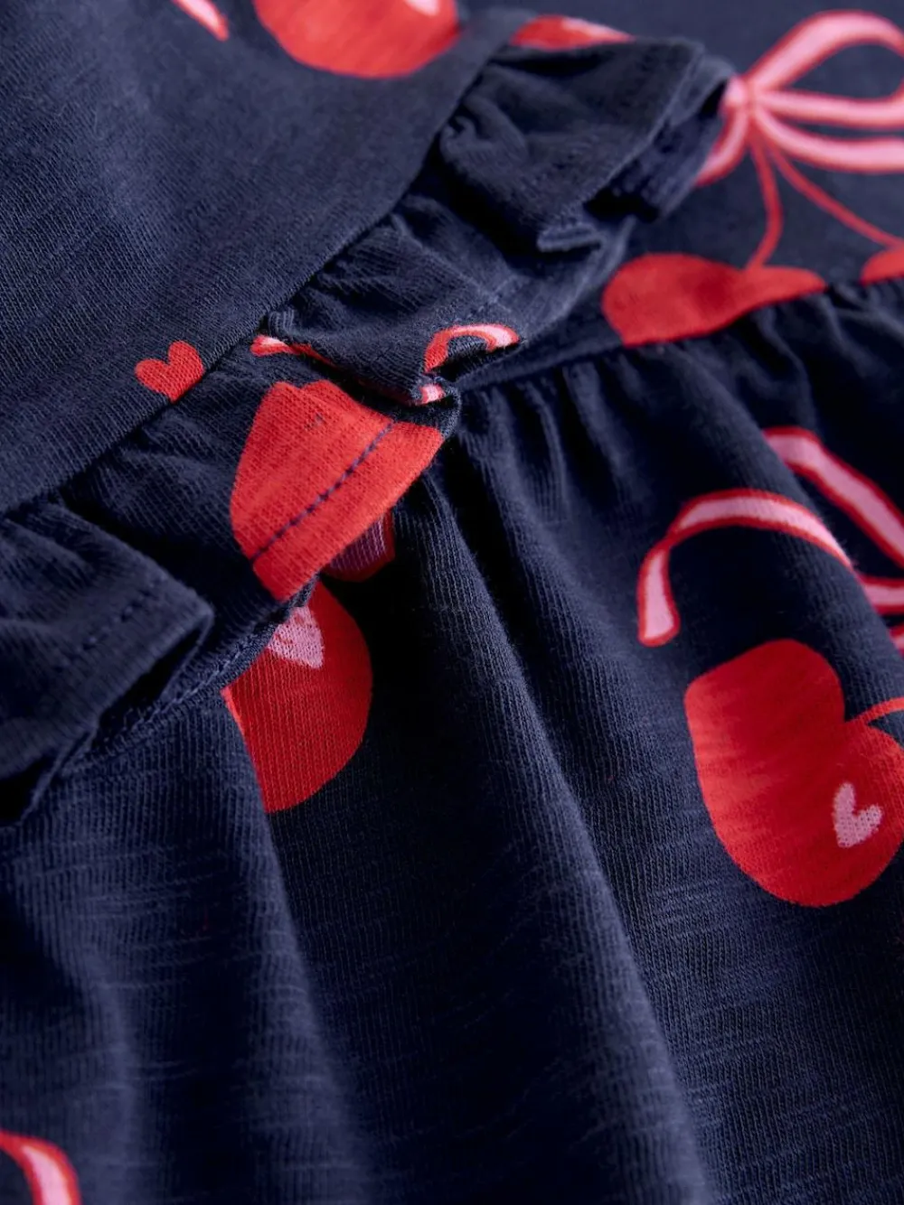 New Next Short Sleeve Jersey Dress (3-16yrs) Navy Cherry Print