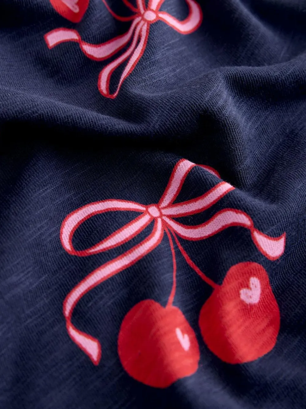 New Next Short Sleeve Jersey Dress (3-16yrs) Navy Cherry Print