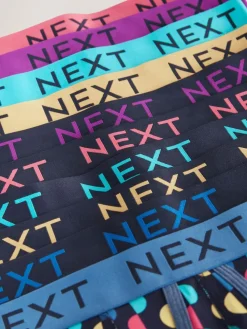 New Next Navy Colour Pop Spot Stripe 10 pack A-Front Boxers