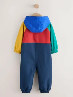 Next Navy Colourblock Waterproof Fleece Lined Puddlesuit (3mths-7yrs)^BOY Baby Winter Clothing|Coats, Jackets & Pramsuits