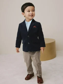 New Next Navy Corduroy Blazer Shirt and Trousers Set (3mths-9yrs)