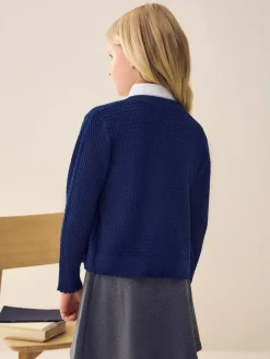 Outlet Next Cotton Rich Cable Knit School Cardigan (3-16yrs) Navy