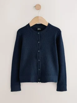 Outlet Next Cotton Rich Cable Knit School Cardigan (3-16yrs) Navy