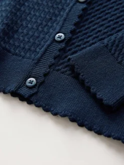 Outlet Next Cotton Rich Cable Knit School Cardigan (3-16yrs) Navy