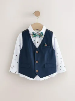 Sale Next Waistcoat Set With Shirt And Bow Tie (3mths-7yrs) Navy Dino