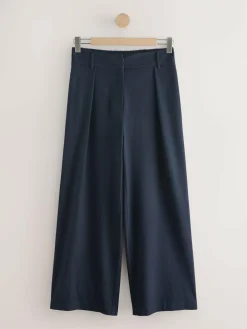 Next Navy Elastic Back Wide Leg Trousers With Wool^Women Pants
