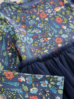 New Next Long Sleeve Mesh Party Dress (3mths-7yrs) Navy Floral