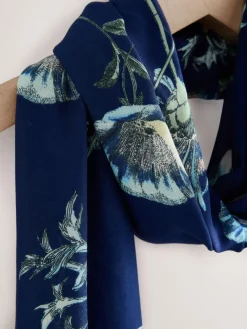Next Navy Floral Print Print Kew Collection Lightweight Scarf^Women Hats, Gloves & Scarves|Hats, Gloves & Scarves