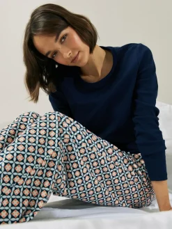 Discount Next Navy Geo Ribbed Long Sleeve Pyjamas