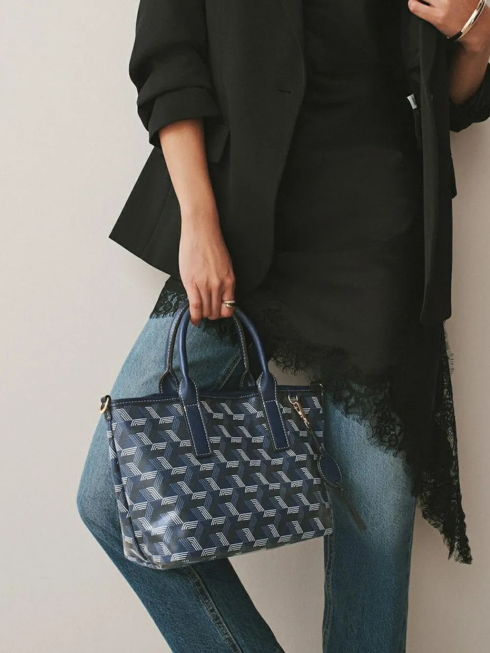 New Next Navy Geometric Print Cross-Body Bag