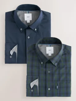 Discount Next Long Sleeve Oxford Shirts 2 Pack Navy/ Green Blackwatch Check