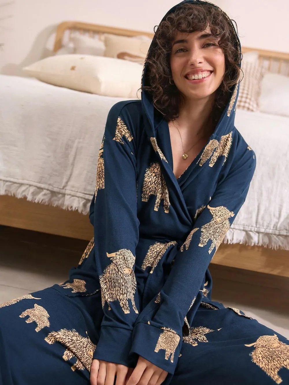 Discount Next Navy Hamish The Highland Cow Cosy Lightweight Dressing Gown