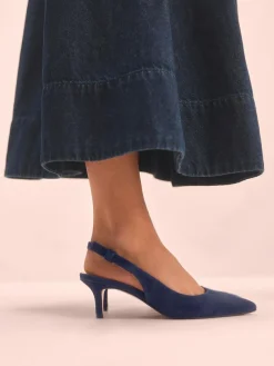 Outlet Next Tabitha Simmons x Dela Slingback Point Heels Navy Leather