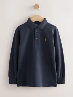 Next Navy Long Sleeve Polo Shirt (3-16yrs)^BOY Tops