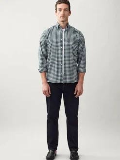 Next Navy Micro Check Regular Fit Easy Iron Button Down Oxford Shirt^ Shirts