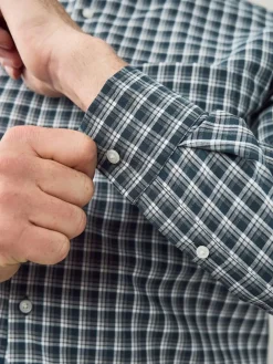 Next Navy Micro Check Regular Fit Easy Iron Button Down Oxford Shirt^ Shirts